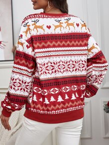 SHEIN Unity Christmas Print Drop Shoulder Sweatshirt - Red and White - View 2