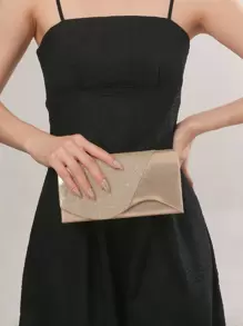 Bolsa De Noche Exquisita Para Mujeres, Bolso De Fiesta Brillante De Banquete De Cena Para Mujer, Glamoroso, Elegante, Exquisito, Mini Bolso De Cadena Con Forma Cuadrada Con Decoración Metálica Brillante, Perfecta Para Fiesta, Cena/banquete, Cóctel Para Chica, Mujer Y Novia - Dorado - Ver 1