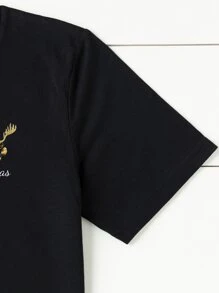 SHEIN LUNE Plus Christmas Print Tee - Black - View 3