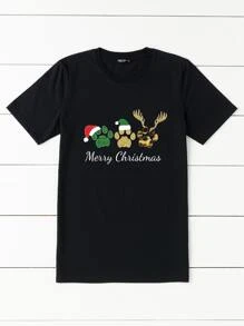 SHEIN LUNE Plus Christmas Print Tee - Black - View 4