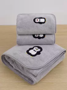 1pc Penguin Shaped Coral Fleece Towel (bath Towel Or Hand Towel) - Grey - View 1