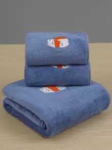 1pc Cartoon Bear Embroidered Bath Towel Or 1pc Face Towel - Blue - View 1