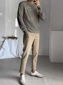 DAZY Men Polo Neck Ribbed Knit Jumper - Khaki - View 3