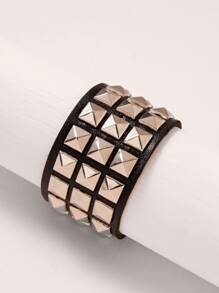 Pulsera PU de la decoración tachonada de Hombres de moda y populares para las vacaciones y para una mirada elegante - Negro - Ver 2