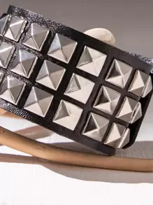 Pulsera PU de la decoración tachonada de Hombres de moda y populares para las vacaciones y para una mirada elegante - Negro - Ver 4