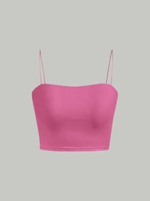 SHEIN MOD Solid Cami Crop Top - Pink - View 1