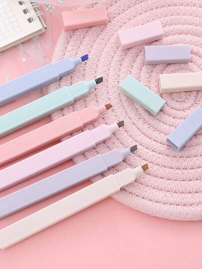 6支/套軟尖熒光筆淺色卡哇伊記號筆DIY相冊日記熒光筆學生文具