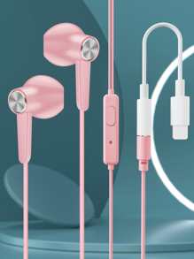 1pc 3.5MM Jack Wired In-ear Headphone With Lightning Adapter - Pink - View 1