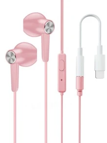 1pc 3.5MM Jack Wired In-ear Headphone With Lightning Adapter - Pink - View 2
