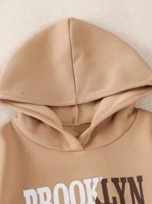 女孩1入組字母圖案加絨內裏連帽衫