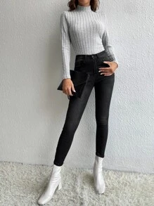 SHEIN Tall 素色立領T恤 - 淺灰色 - 查看 3