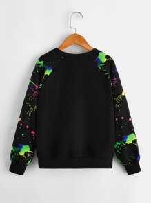 SHEIN Girls Reflective Splash Ink Print Raglan Sleeve Pullover