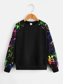 SHEIN Girls Reflective Splash Ink Print Raglan Sleeve Pullover