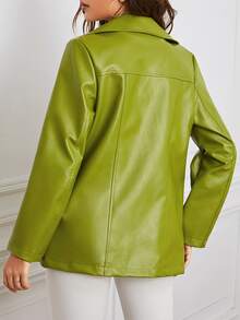 Single Breasted PU Blazer - Lime Green - View 2
