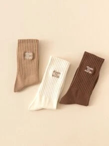 3雙標語繡花中筒襪 - 彩色 - 查看 2