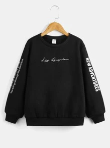 SHEIN Cậu bé Tween Giải trí Mẫu chữ Áo chui đầu Áo nỉ , Hoàn hảo Đối với Mặc hàng ngày In Mùa Xuân Và Mùa thu - màu đen - Xem 1