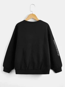 SHEIN Cậu bé Tween Giải trí Mẫu chữ Áo chui đầu Áo nỉ , Hoàn hảo Đối với Mặc hàng ngày In Mùa Xuân Và Mùa thu - màu đen - Xem 2
