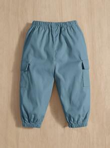 SHEIN Đứa bé trai Chất rắn Túi có nắp Quần Cargo - Màu xanh bụi bặm - Xem 2