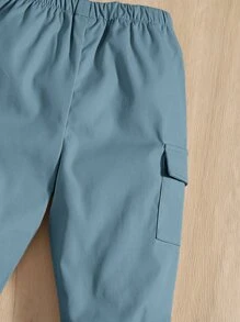 SHEIN Đứa bé trai Chất rắn Túi có nắp Quần Cargo - Màu xanh bụi bặm - Xem 3