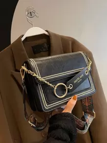 Nhẹ, dành cho doanh nhân Mini thêu chi tiết chuỗi trang trí Túi vuông có nắp dành cho nữ tuổi teen Sinh viên đại học, tân binh và nhân viên cổ trắng Hoàn hảo cho văn phòng, đại học, công việc, kinh doanh, đi làm, ngoài trời, du lịch, đi chơi - màu đen - Xem 5