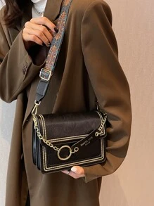 Nhẹ, dành cho doanh nhân Mini thêu chi tiết chuỗi trang trí Túi vuông có nắp dành cho nữ tuổi teen Sinh viên đại học, tân binh và nhân viên cổ trắng Hoàn hảo cho văn phòng, đại học, công việc, kinh doanh, đi làm, ngoài trời, du lịch, đi chơi - màu đen - Xem 3