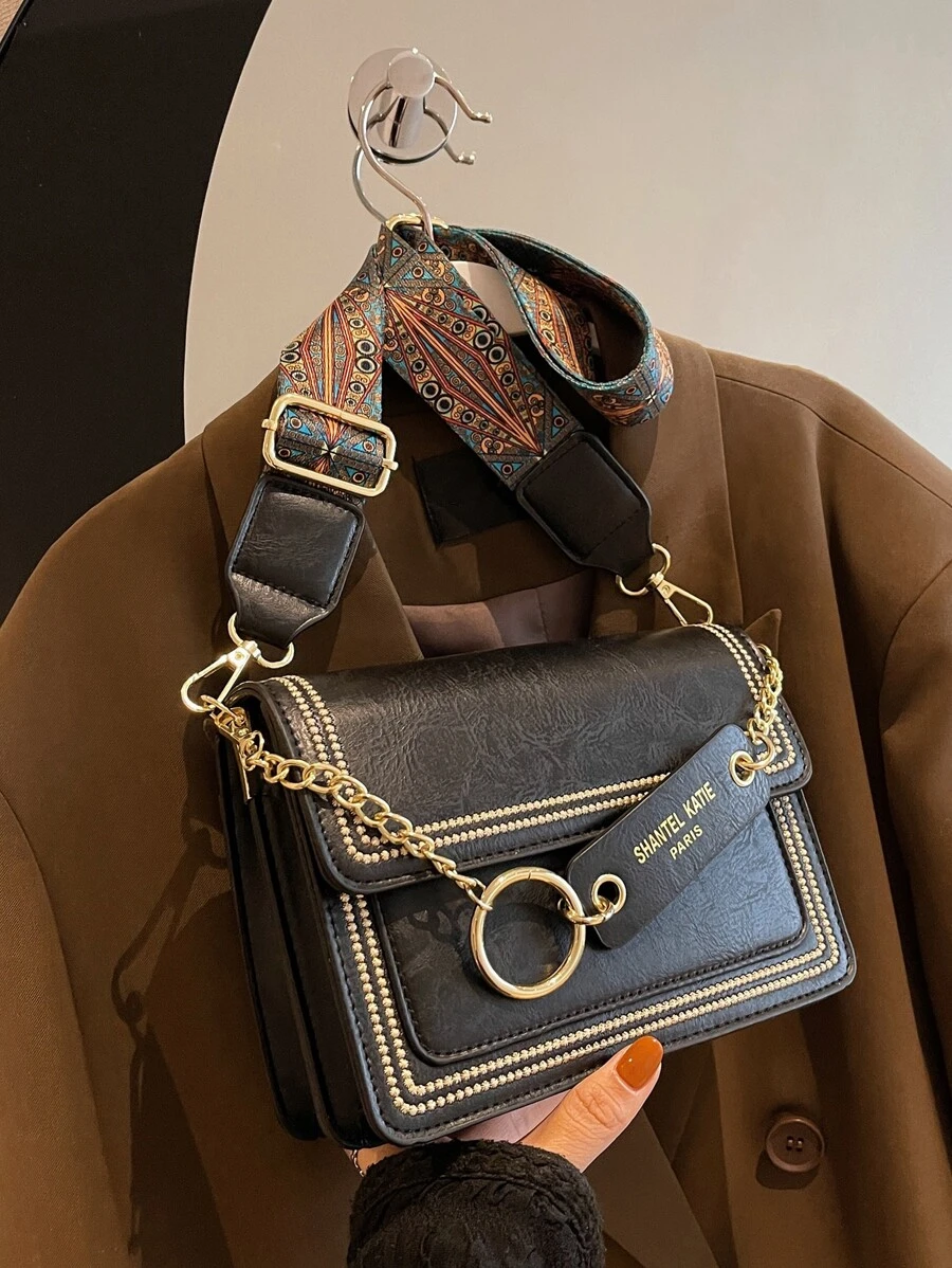 Nhẹ, dành cho doanh nhân Mini thêu chi tiết chuỗi trang trí Túi vuông có nắp dành cho nữ tuổi teen Sinh viên đại học, tân binh và nhân viên cổ trắng Hoàn hảo cho văn phòng, đại học, công việc, kinh doanh, đi làm, ngoài trời, du lịch, đi chơi - màu đen - Xem 1