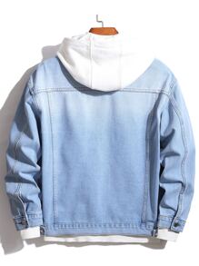 Manfinity Homme 男式棉質蓋袋牛仔外套,無帽設計 - 淺色水洗藍 - 查看 2