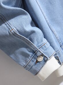 Manfinity Homme 男式棉質蓋袋牛仔外套,無帽設計 - 淺色水洗藍 - 查看 3