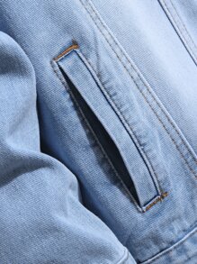 Manfinity Homme 男式棉質蓋袋牛仔外套,無帽設計 - 淺色水洗藍 - 查看 5