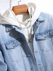 Manfinity Homme 男式棉質蓋袋牛仔外套,無帽設計 - 淺色水洗藍 - 查看 7