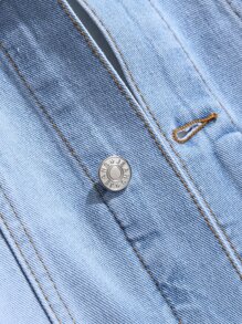 Manfinity Homme 男式棉質蓋袋牛仔外套,無帽設計 - 淺色水洗藍 - 查看 8