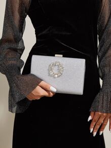 迷人閃光珠寶，亮片，奢華，閃亮迷你閃光萊茵石裝飾盒包晚宴包，派對女孩晚餐包，女士，新娘完美適合派對、婚禮、舞會、晚餐/宴會、雞尾酒 - 銀色 - 查看 1