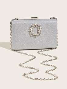 迷人閃光珠寶，亮片，奢華，閃亮迷你閃光萊茵石裝飾盒包晚宴包，派對女孩晚餐包，女士，新娘完美適合派對、婚禮、舞會、晚餐/宴會、雞尾酒 - 銀色 - 查看 2