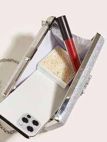 迷人閃光珠寶，亮片，奢華，閃亮迷你閃光萊茵石裝飾盒包晚宴包，派對女孩晚餐包，女士，新娘完美適合派對、婚禮、舞會、晚餐/宴會、雞尾酒 - 銀色 - 查看 3