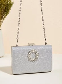 迷人閃光珠寶，亮片，奢華，閃亮迷你閃光萊茵石裝飾盒包晚宴包，派對女孩晚餐包，女士，新娘完美適合派對、婚禮、舞會、晚餐/宴會、雞尾酒 - 銀色 - 查看 7