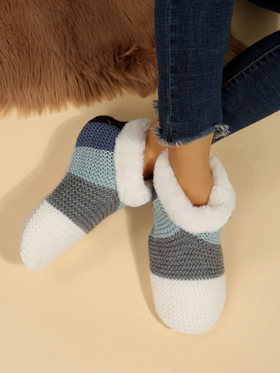 Color Block Thermal Lined Slipper Boots - Multicolor - View 1