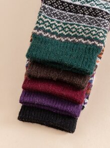 5pairs Geometric & Chevron Pattern Crew Socks - Multicolor - View 3