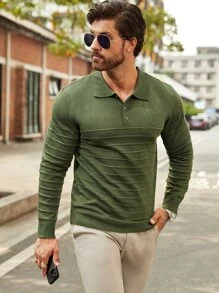 Manfinity Men Solid Polo Neck Jumper - Army Green - View 3