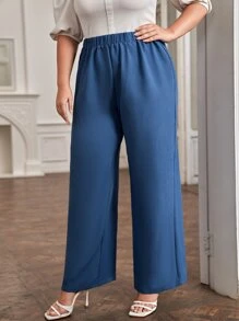 SHEIN LUNE Quần Plus Size màu trơn Giải trí - Màu xanh lam - Xem 4