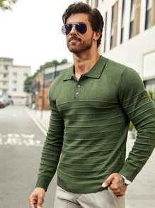 Manfinity Men Solid Polo Neck Jumper - Army Green - View 1