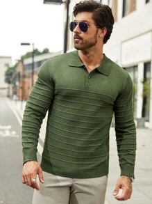 Manfinity Men Solid Polo Neck Jumper - Army Green - View 4