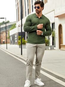Manfinity Men Solid Polo Neck Jumper - Army Green - View 6