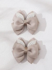 2个少女蝴蝶结和仿珍珠装饰鳄鱼夹 - 彩色 - 查看 2