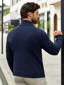 Manfinity Men Turtleneck Cable Knit Jumper - Navy Blue - View 2