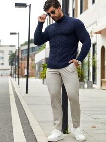 Manfinity Men Turtleneck Cable Knit Jumper - Navy Blue - View 5