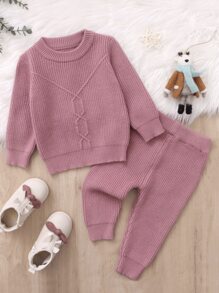 Baby Solid Jumper & Knit Trousers - Pink - View 1