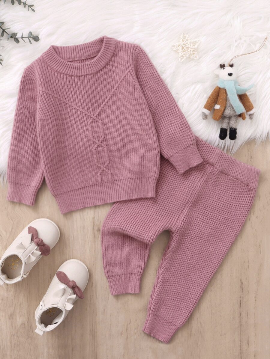 Baby Solid Jumper & Knit Trousers - Pink - View 1