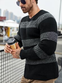 Manfinity Casual Kleurblok Mannentrui - Zwart - Bekijken 3