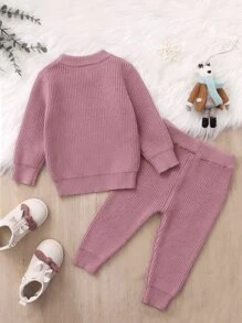 Baby Solid Jumper & Knit Trousers - Pink - View 2