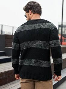 Manfinity Casual Kleurblok Mannentrui - Zwart - Bekijken 2